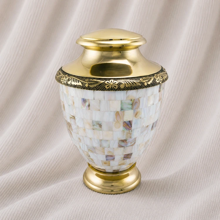 Aurora Pearl Mosaic Brass Urn Image 1