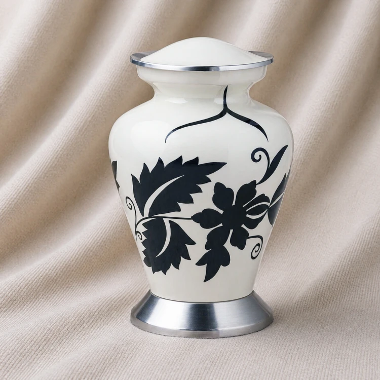 Ivory Noir Botanical Aluminum Urn Image 1