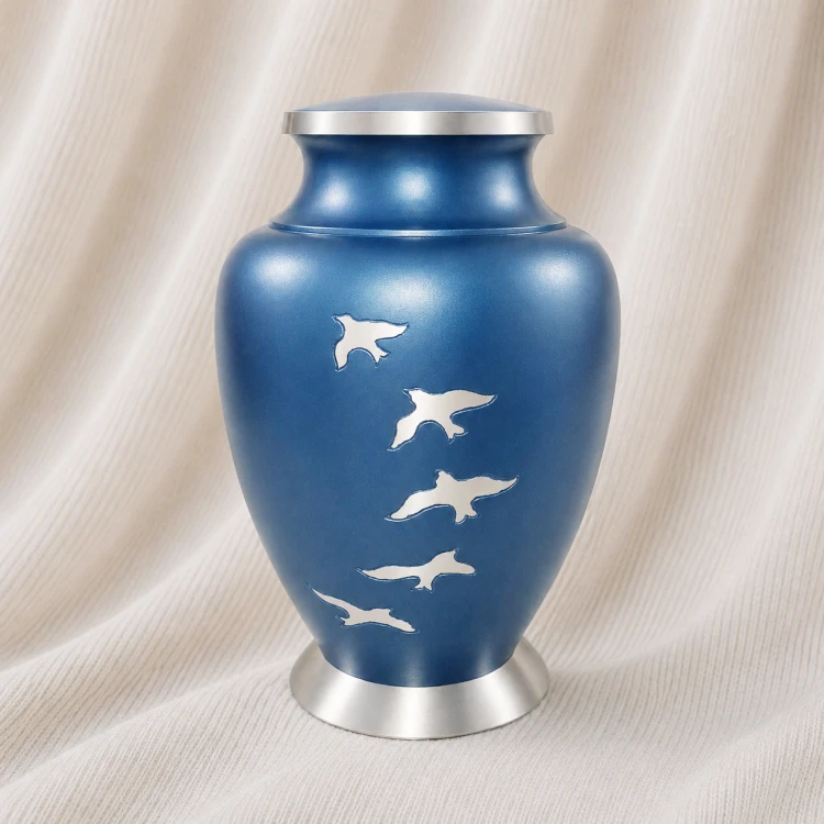 Azure Freedom Birds Brass Urn Image 1