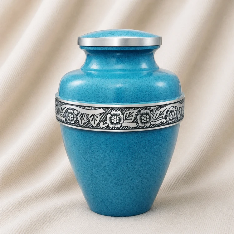 Azure Bloom Heritage Aluminum Urn Image 1