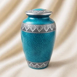 Teal Haven Leaf Engraved Aluminum Urn image