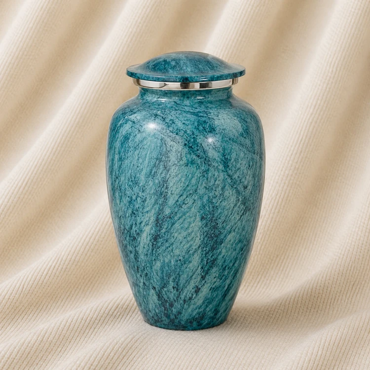 Verdant Tide Marble Aluminum Urn Image 1