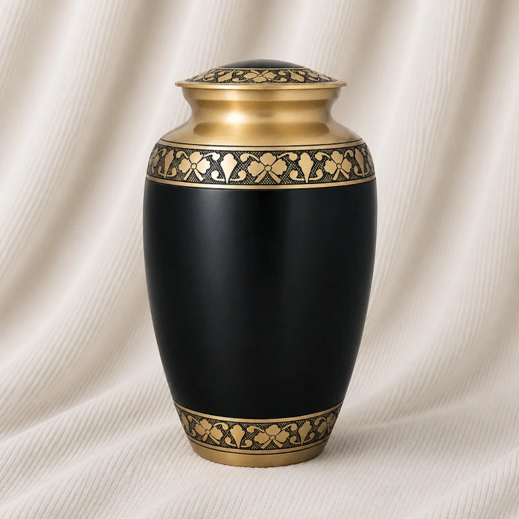 Midnight Gold Floral Brass Urn Image 1