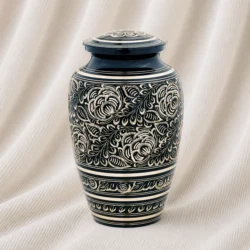 Royal Ebony Floral Engraved Brass Urn image