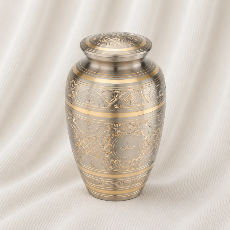 Regal Harmony Engraved Brass Urn Image 1
