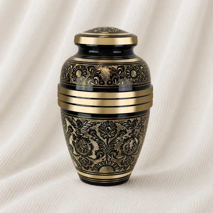 Imperial Noir Engraved Brass Urn Image 1