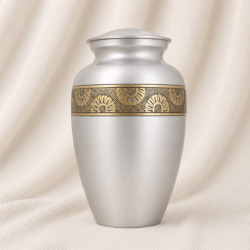 Silver Radiance Engraved Brass Urn image
