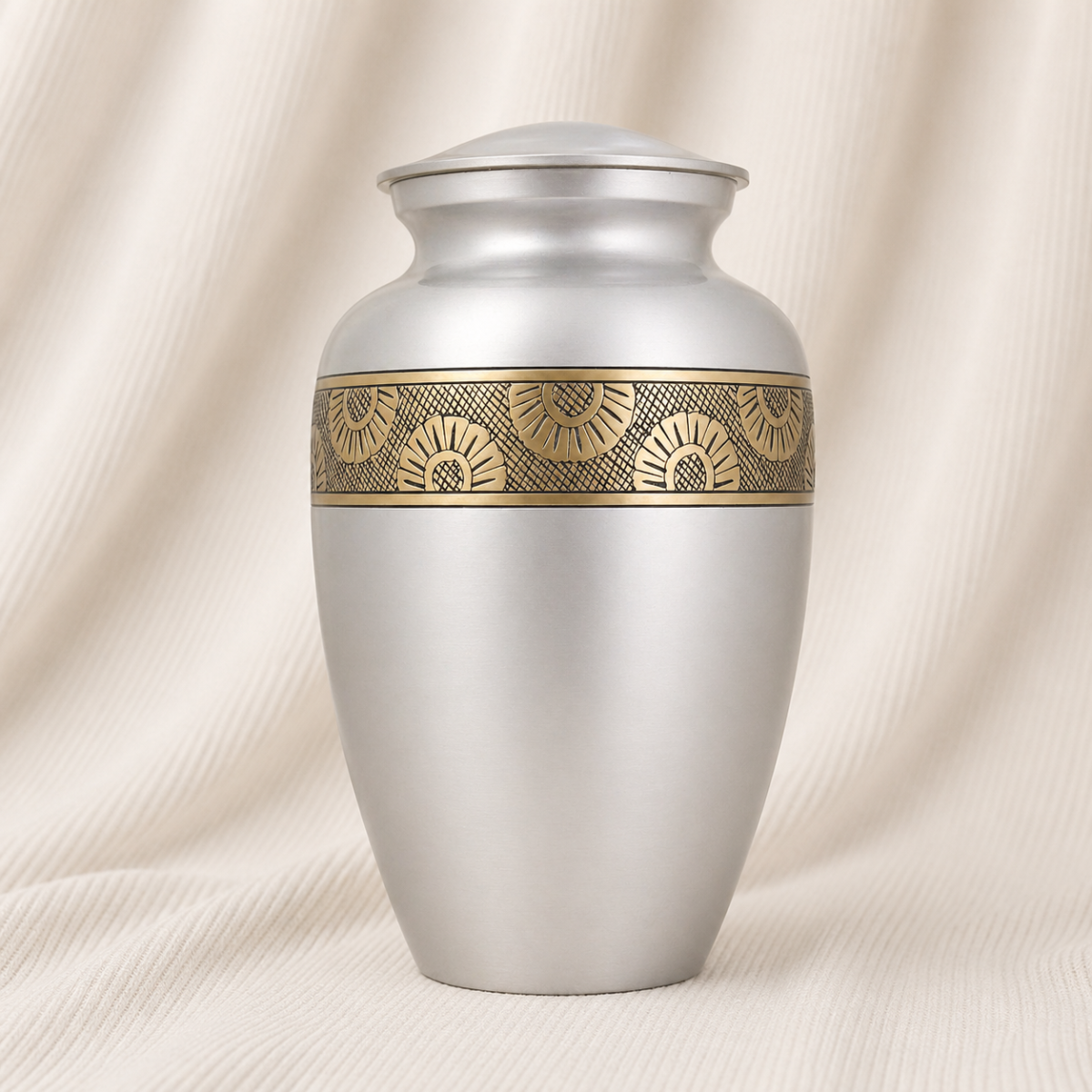 Silver Radiance Engraved Brass Urn Image 1