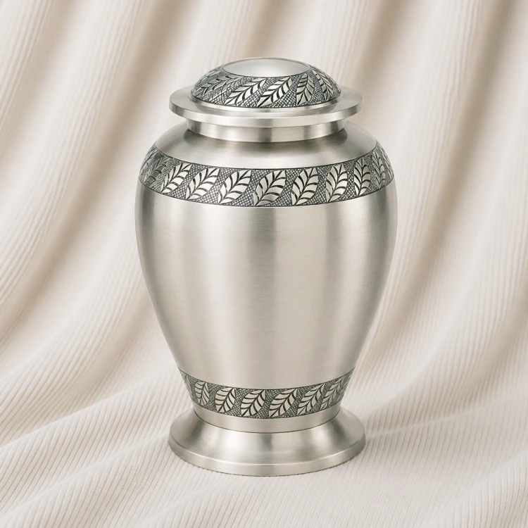 Silver Leaf Elegance Brass Urn Image 1