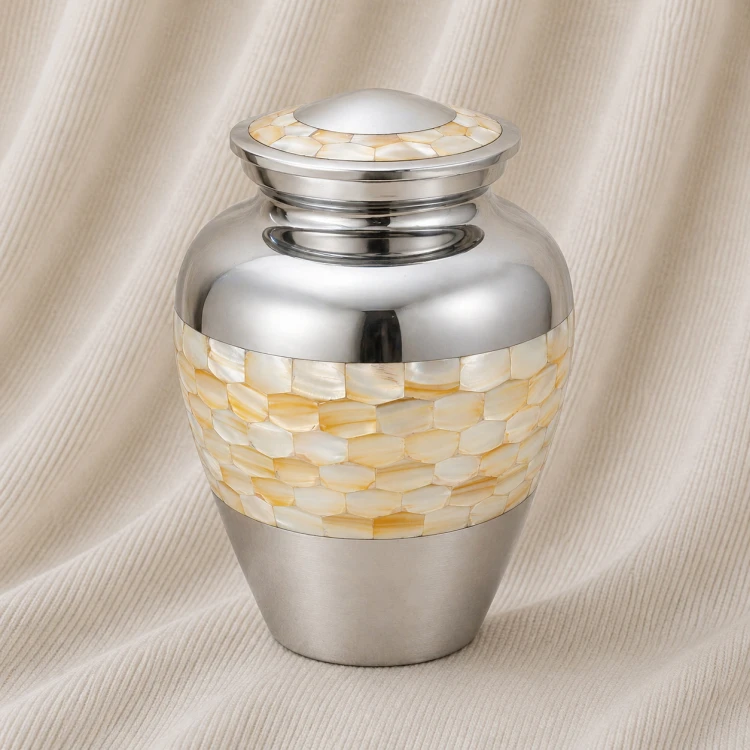 Luminous Pearl Inlay Aluminum Urn Image 1