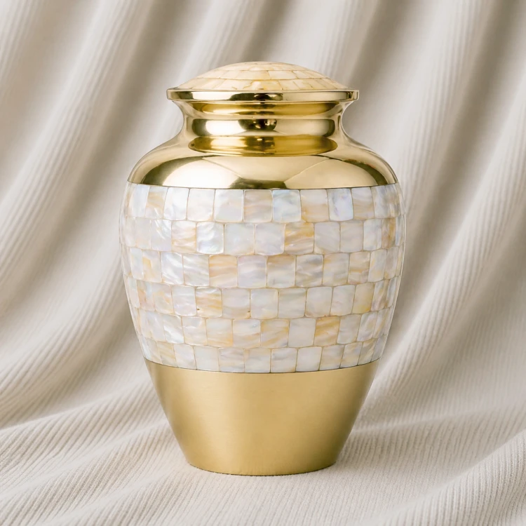 Pearl Mosaic Brass Urn Image 1