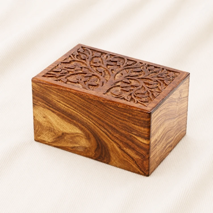 Tree of Life Carved Wooden Memorial Urn Image 1