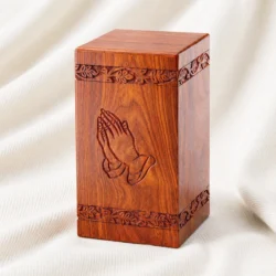 Prayer Hands Carved Wooden Memorial Urn image