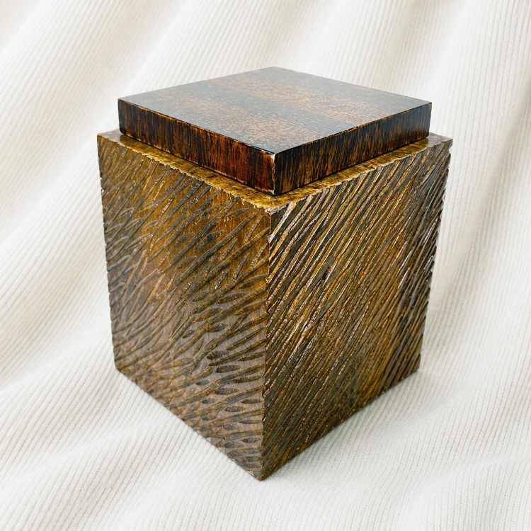 Textured Cube Wooden Memorial Urn Image 1