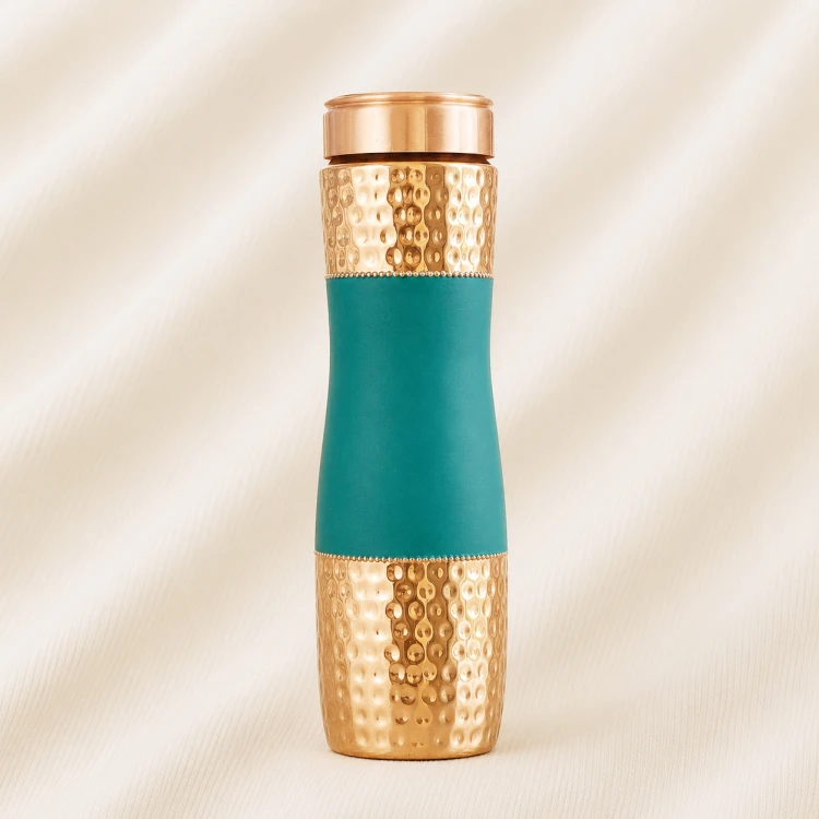 Emerald Aura Hammered Copper Bottle Image 1