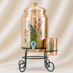 Royal Peacock Art Copper Water Dispenser Set image