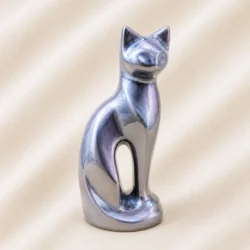 Iridescent Silver Cat Urn Statue image