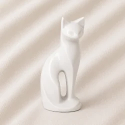 Glossy White Cat Urn Statue image