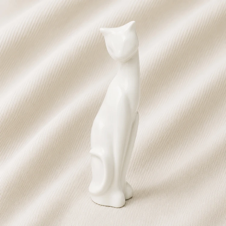 Minimalist White Cat Urn Statue Image 1