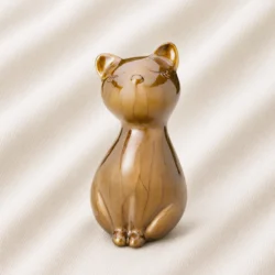Glossy Amber Brown Cat Urn Statue image
