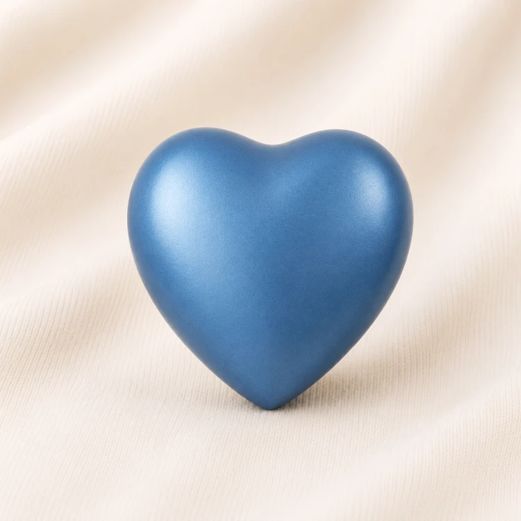 Matte Blue Heart Keepsake Urn – Modern Minimal Memorial Urn Image 1