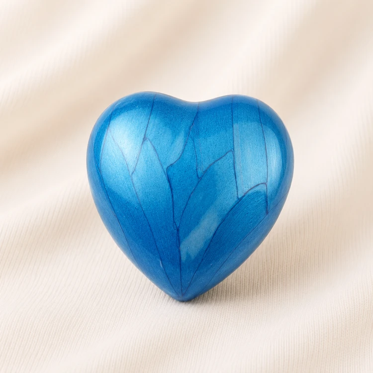Textured Blue Heart Keepsake Urn – Artistic Memorial Urn Image 1