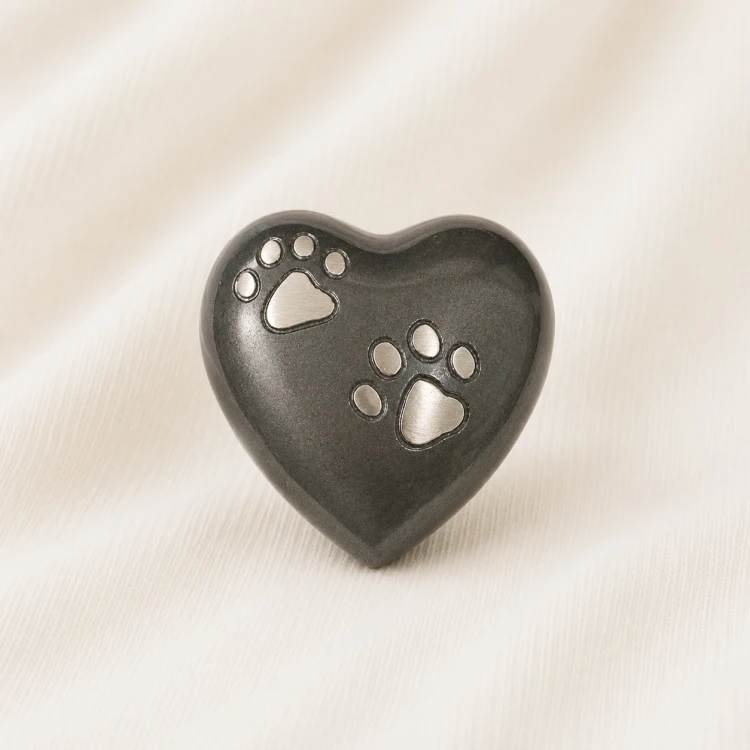 Heart Shaped Pet Urn with Paw Print Inlay Image 1