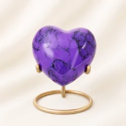 Purple Stone Heart Keepsake Urn with Stand – Luxury Display Memorial Urn image