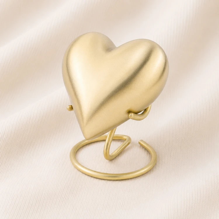 Matte Gold Heart Keepsake Urn with Stand – Luxury Display Memorial Urn Image 1