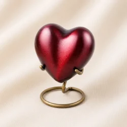 Glossy Red Heart Keepsake Urn with Stand – Premium Display Memorial Urn image