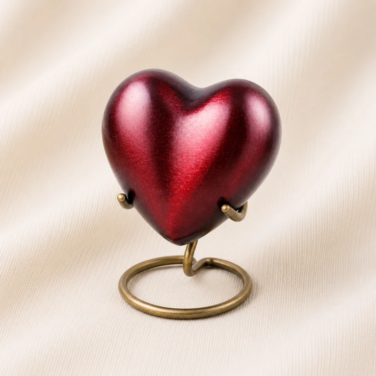 Glossy Red Heart Keepsake Urn with Stand – Premium Display Memorial Urn Image 1