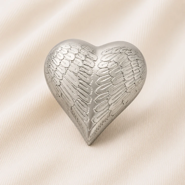 Angel Wings Heart Keepsake Urn – Silver Memorial Urn Image 1