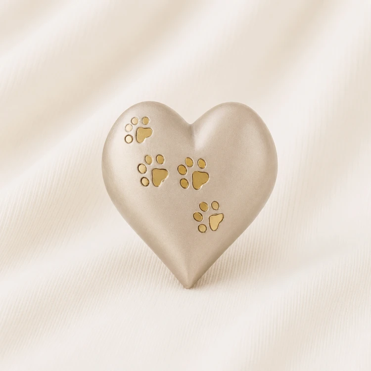 Heart Shaped Pet Urn with Gold Paw Prints Image 1