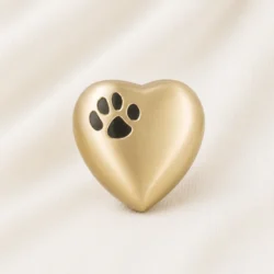 Gold Heart Shaped Pet Urn with Paw Print Inlay image