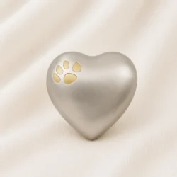 Silver Heart Shaped Pet Urn with Gold Paw Inlay image