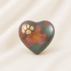 Antique Finish Heart Shaped Pet Urn with Gold Paw Inlay image