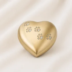 Gold Heart Shaped Pet Urn with Paw Print Engraving image