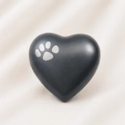 Matte Black Heart Shaped Pet Urn with Paw Inlay image