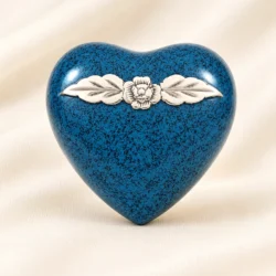 Blue Stone Floral Heart Keepsake Urn – Premium Inlay Memorial Urn image