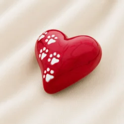 Glossy Red Heart Shaped Pet Urn with Paw Print Design image