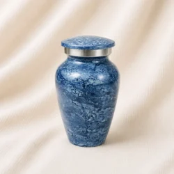 Classic Marble Finish Keepsake Urn – Elegant Blue Textured Metal Design image