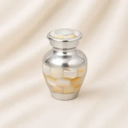 Luxury Mother of Pearl Inlay Keepsake Urn – Handcrafted Metal Memorial Urn image
