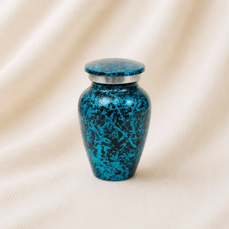 Abstract Turquoise Textured Keepsake Urn – Artistic Metallic Finish Memorial Urn Image 1