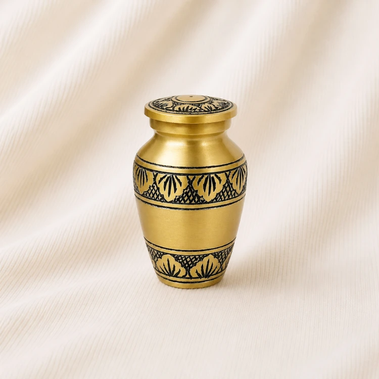 Antique Gold Engraved Keepsake Urn – Traditional Handcrafted Memorial Urn Image 1