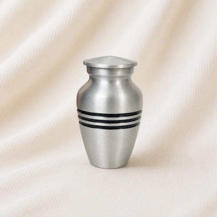 Brushed Silver Keepsake Urn – Modern Minimal Metal Memorial Urn Image 1