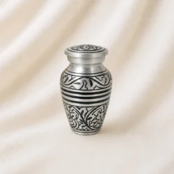 Engraved Silver Keepsake Urn – Classic Pattern Metal Memorial Urn image