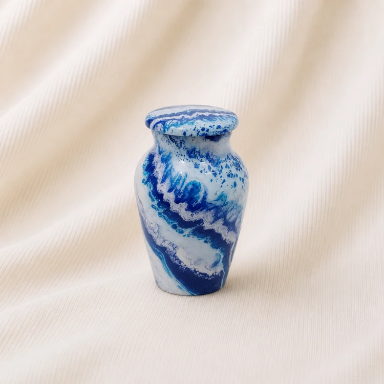 Ocean Wave Marble Keepsake Urn – Blue Artistic Swirl Memorial Urn Image 1