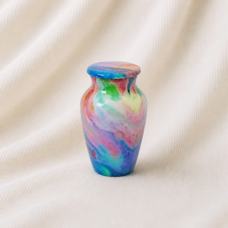 Pastel Rainbow Marble Keepsake Urn – Soft Multicolor Artistic Memorial Urn Image 1