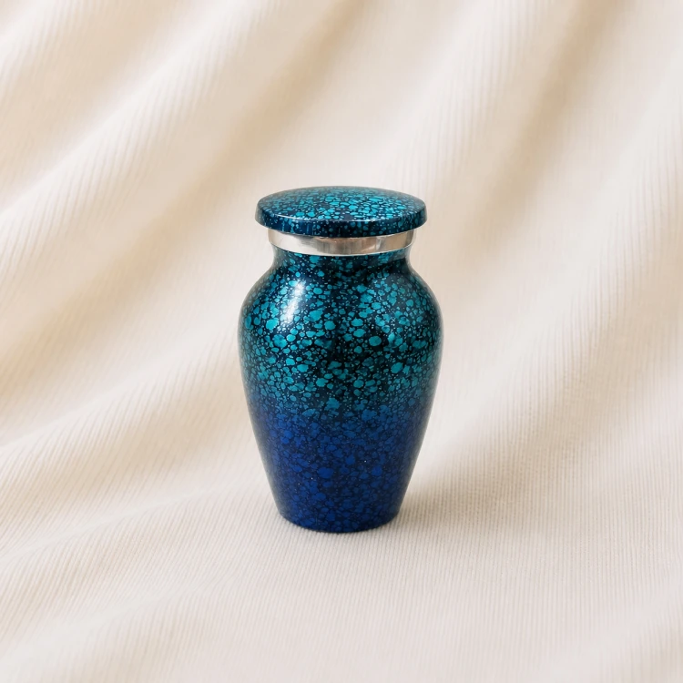 Galaxy Blue Textured Keepsake Urn – Speckled Metallic Memorial Urn Image 1