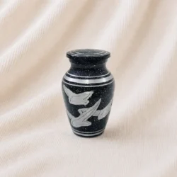 Flying Birds Engraved Keepsake Urn – Black Galaxy Finish Memorial Urn image
